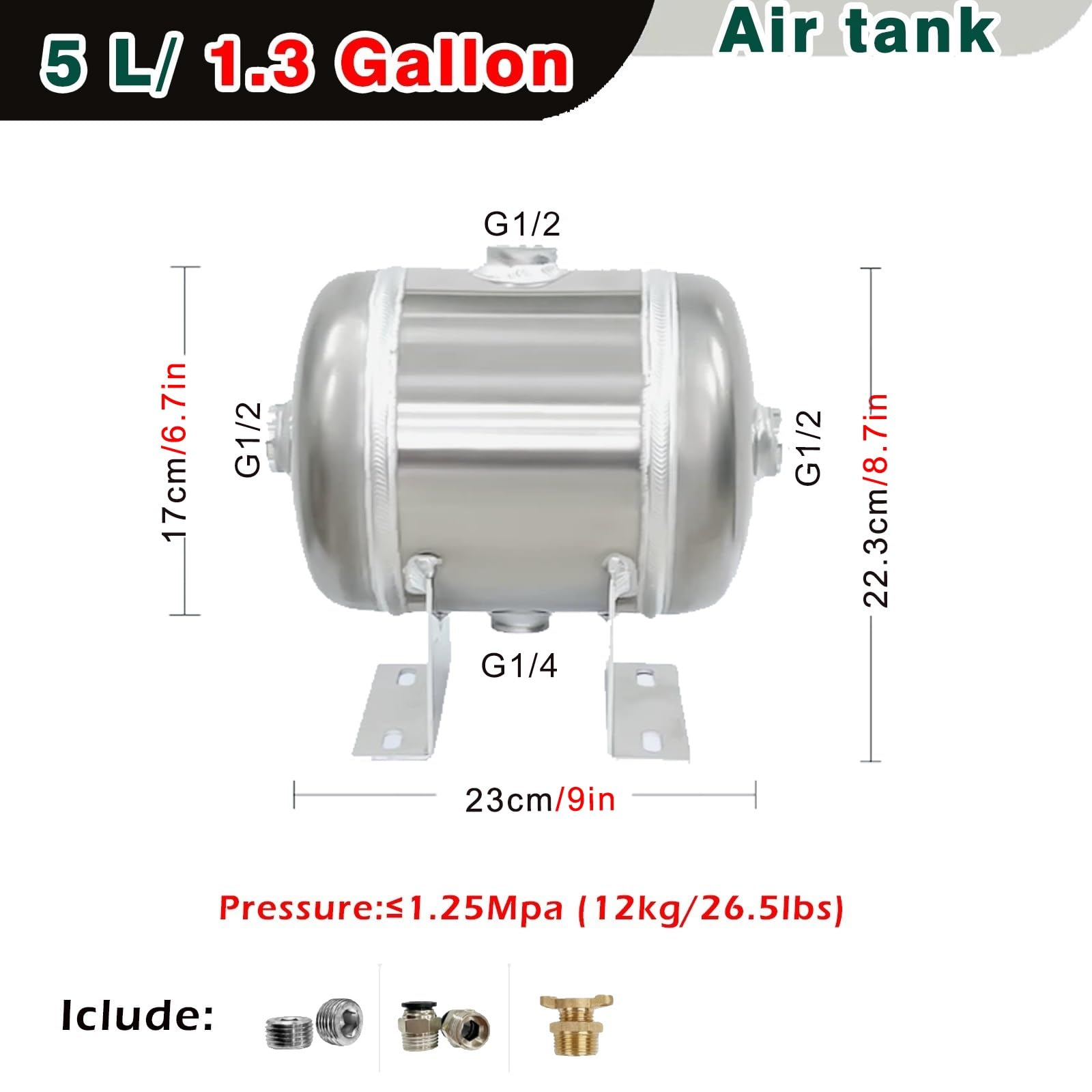 serbatoio aria Serbatoio D'aria In Alluminio Da 5 Litri, Serbatoio Per Compressore D'aria Per Camion, Sospensioni Pneumatiche Fuoristrada, Kit Clacson Da Treno, Contenitore Per Stoccaggio Gas