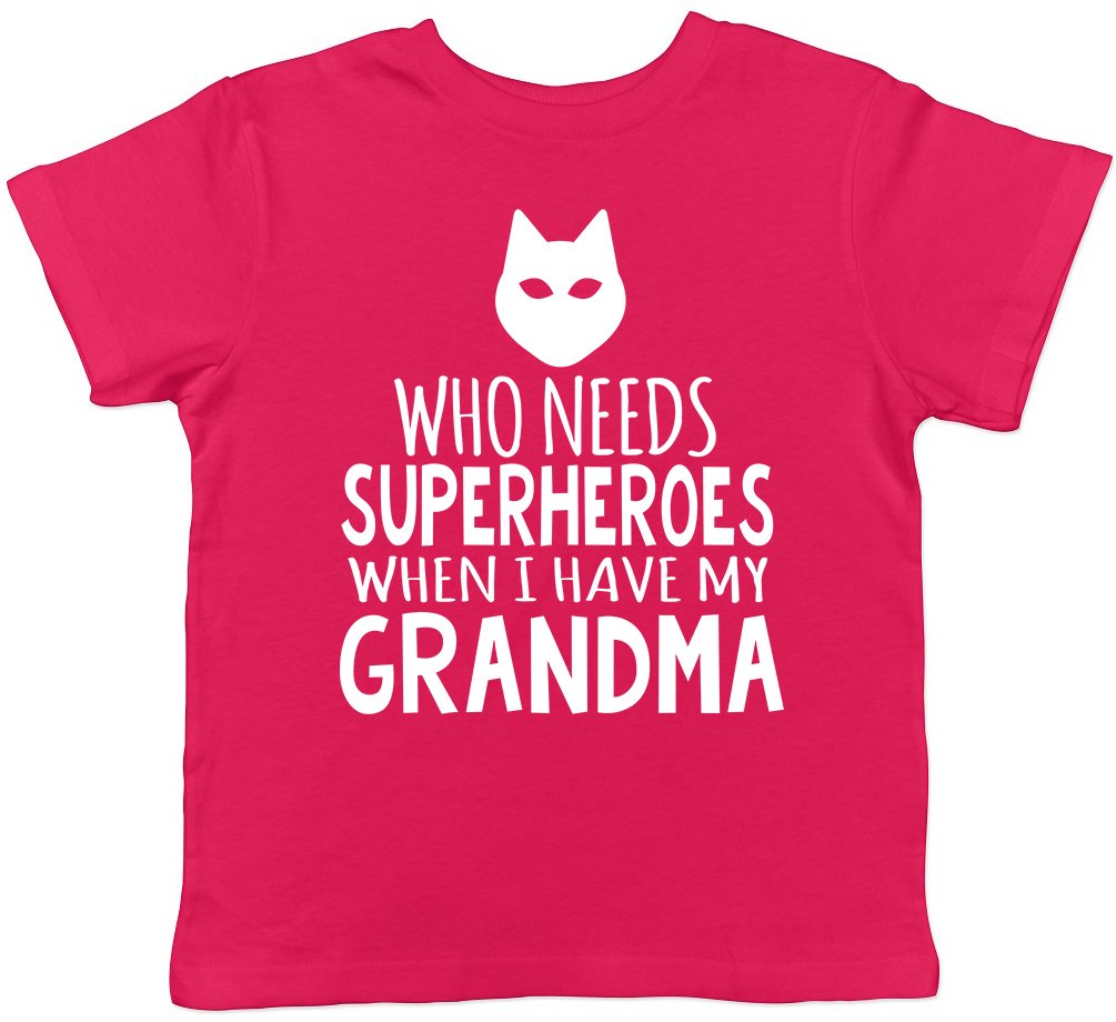 Shopagift Boys Pink Who Needs Superheroes When I Have My Grandma Childrens Kids Short Sleeve T-Shirt