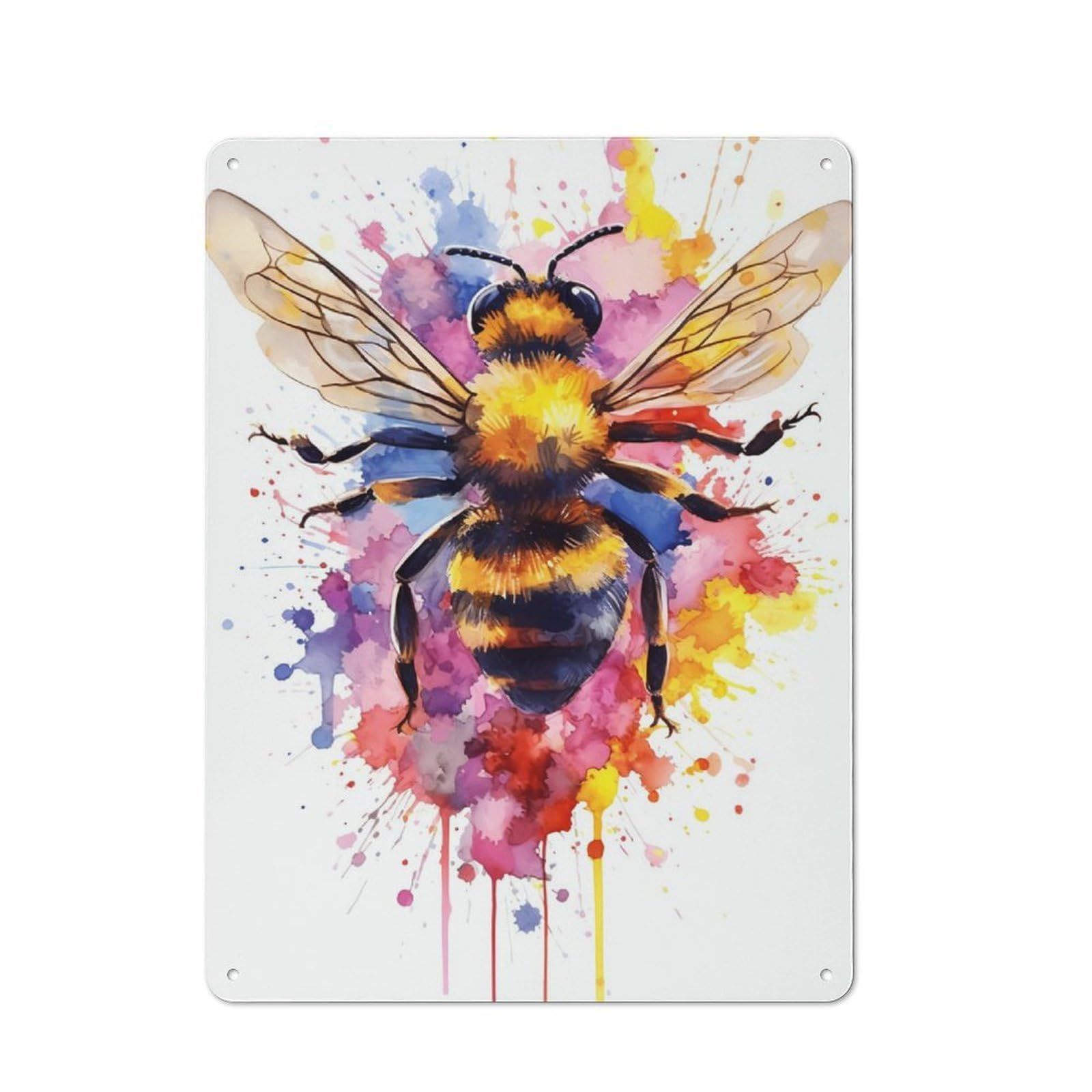 Junmoney Bee Watercolor Tin Sign 40X30cm With For Home Bar Wall, Vintage Decor, For Garage, Workshop And Man Cave Decoration