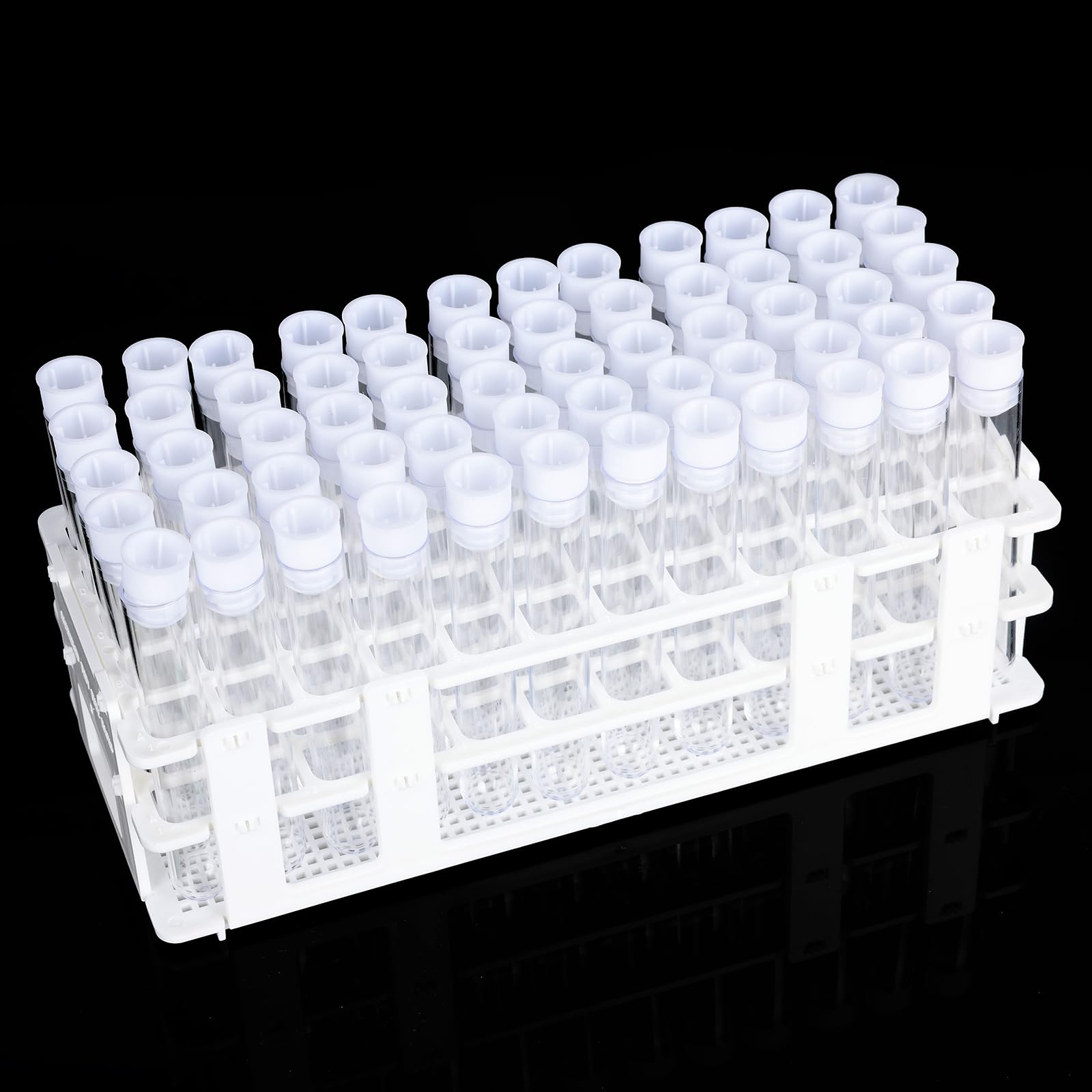 Stonylab Juego de Tubos de Ensayo de Plástico 16 mm 60 Piezas con Soporte 10 ml
