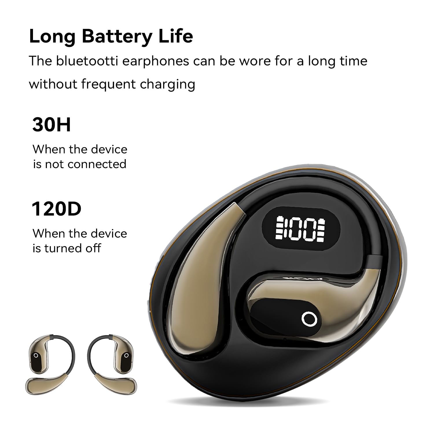 OWS Écouteurs sans fil Bluetooth 5.4, écouteurs sans fil avec crochets d'oreille et micro, étanchéité IPX5, portée 64h, écouteurs hors de l'oreille pour le sport, la course à pied,