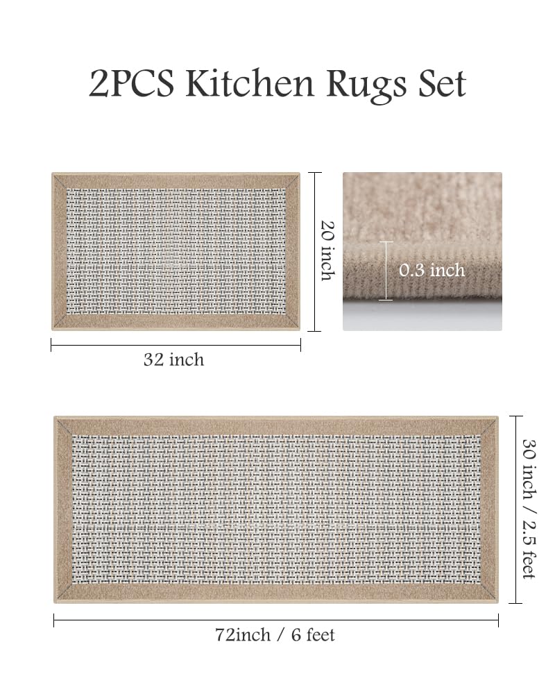 PADOOR 2 tappetini da cucina antiscivolo lavabili, tappetini bar – 50,8 x 81,3 cm +2,5 x 6 'set di 2 tappeti lunghi da cucina, stile fattoria, tessuto per davanti al lavandino, marrone