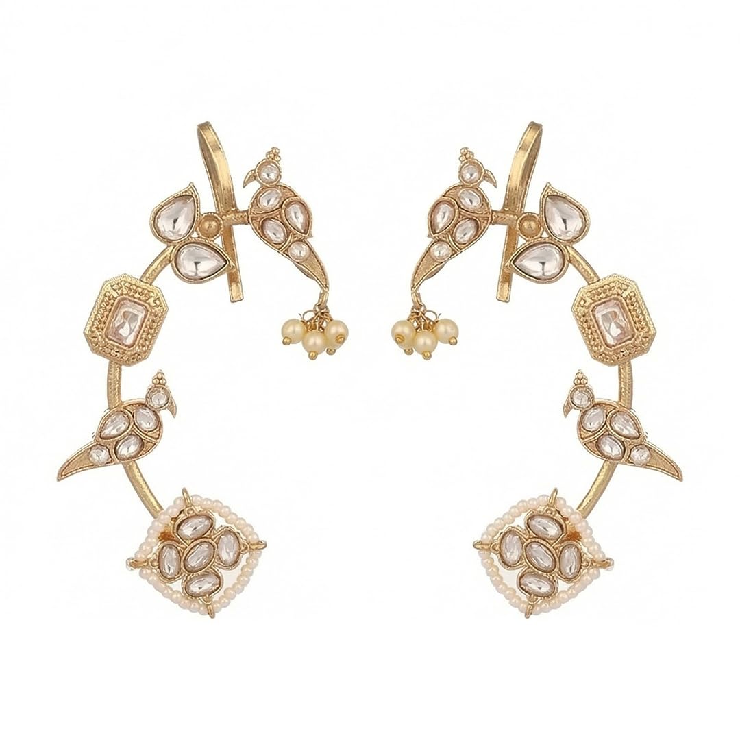 nuyug Naira Peacock Designer Ear-cuff | Stylish Gold Plated Pierced Clip On Ear-cuff | Trendy Statement Fashion Jewelry for Party | Best Fashion Jewellery For Women & Girls.-picture-42