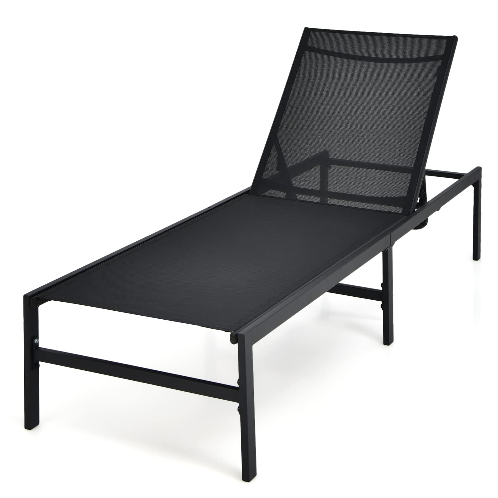 COSTWAY Sonnenliege, Liegestuhl mit 6-stufig Verstellbarer Rückenlehne, Atmungsaktiver Stoff, Gartenliege für Poolbereich, Strand, Terrasse (Schwarz)
