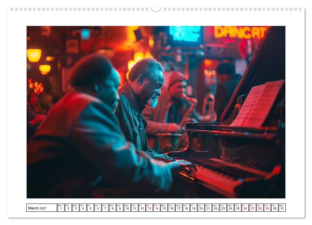 In Jazz Bars at Midnight (High Quality Premium Wall Calendar 2027 DIN A2 landscape),CALVENDO 12 Month Wall Calendar: The city's heartbeat slows in the ... jazz pulses with an unrelenting energy