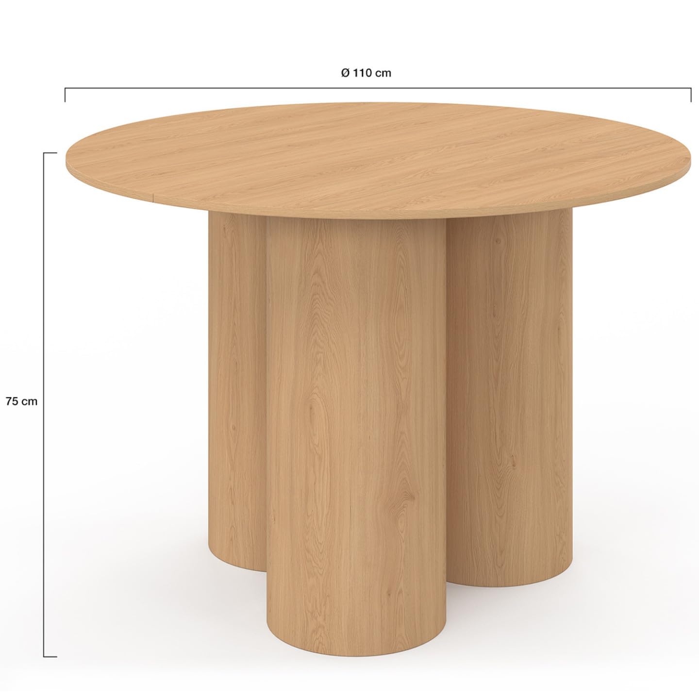 IDMarket Eloise - Mesa de comedor redonda (110 cm), diseño de pie central cilíndrico para 6 personas de haya