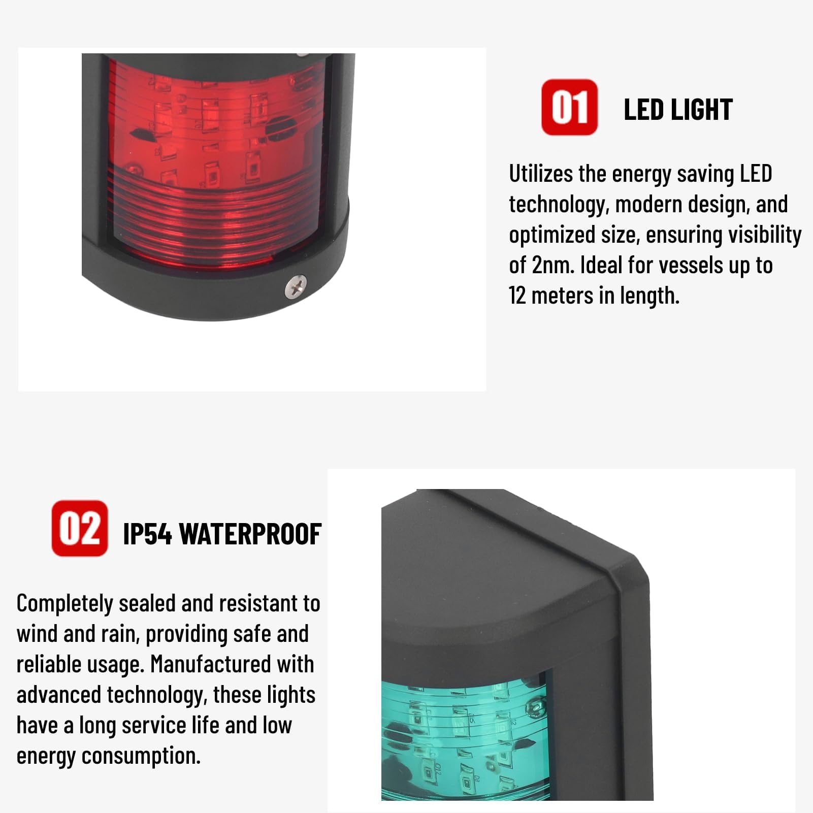 ONEVER Boot Marine LED Navigationslichter Marine Navigationsleuchte, rote und grüne LED für Boot