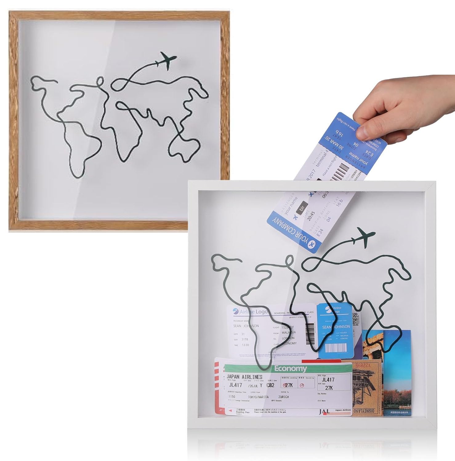 Ankila 2Pcs Travel Adventure Archive Shadow Box for Memories, Travel Shadow Boxes Display Cases with Slot on Top Top Loading Travel Memory Box for Keepsake Life in a Shadow Box Travel Frame, 12x12in