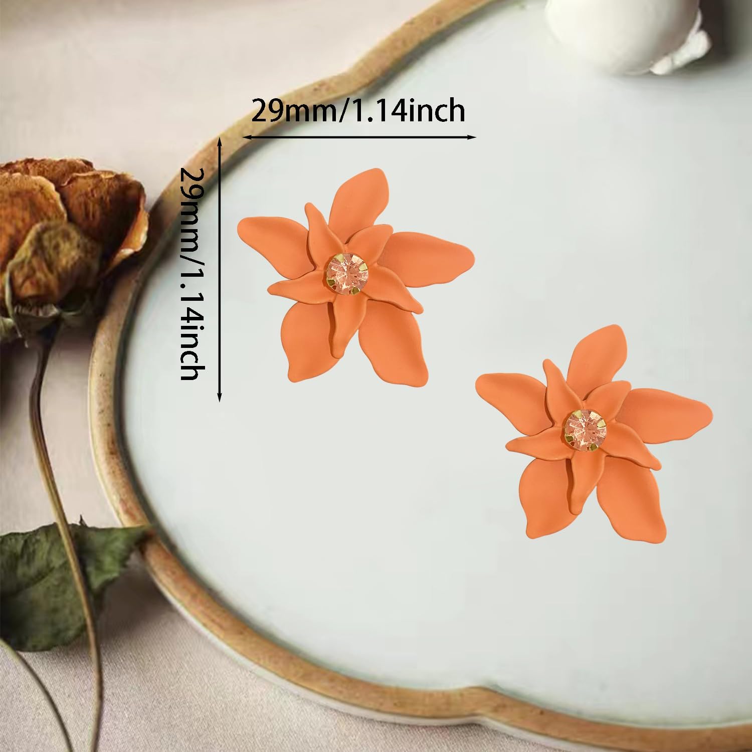 Colorful Sparkling Rhinestone Alloy Three-Dimensional Flower Stud Earrings Bohemian Style Unique Lily Plant Stud Earrings for Women Jewelry Gifts - Image 2