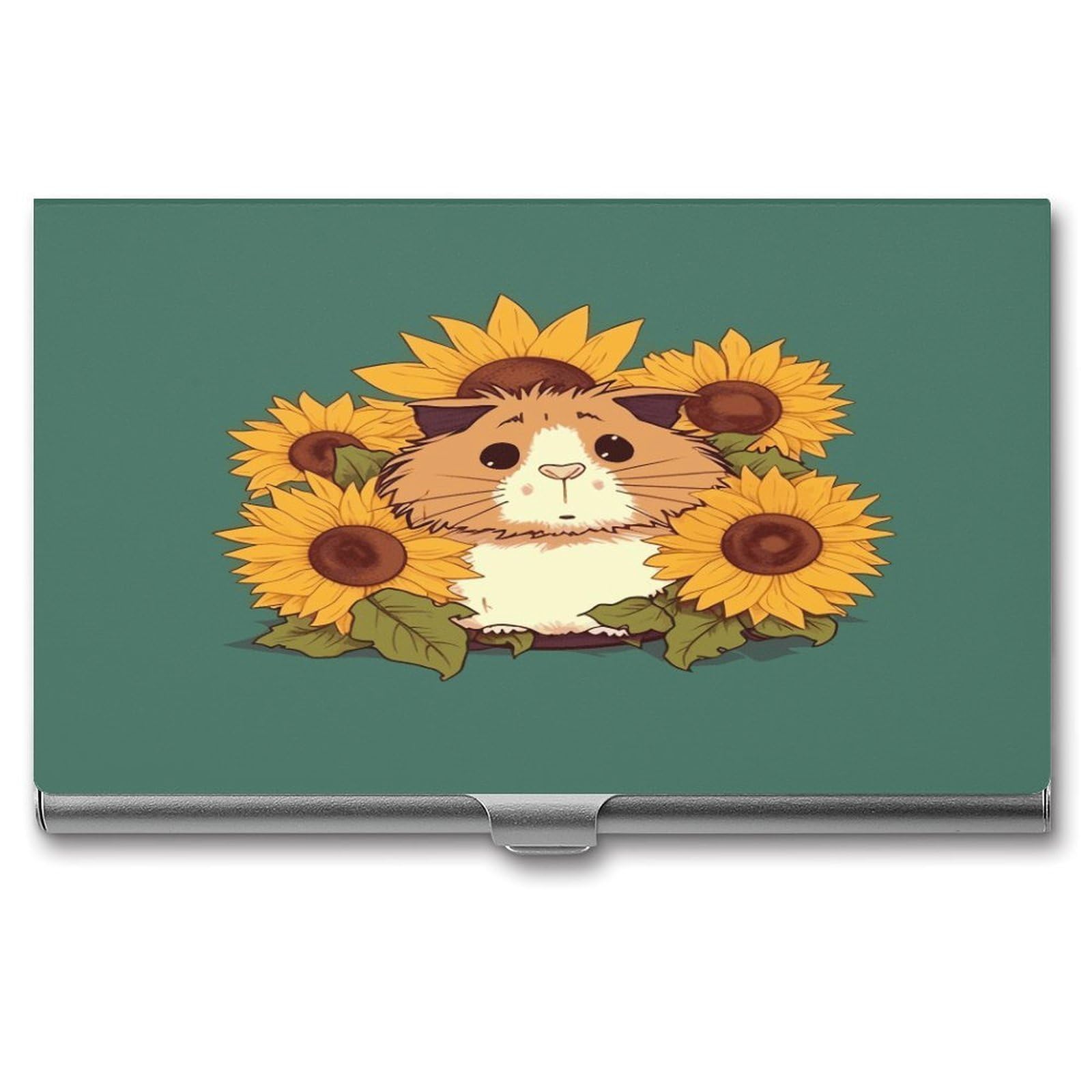 FekiLoot Sunflower Hamster Cartoon Business Card Holder for Men Women Metal Slim Organizer Business Card Carrier Wallet Name Cards Holder Retro Slim Pocket Purse Small Portable Card Case