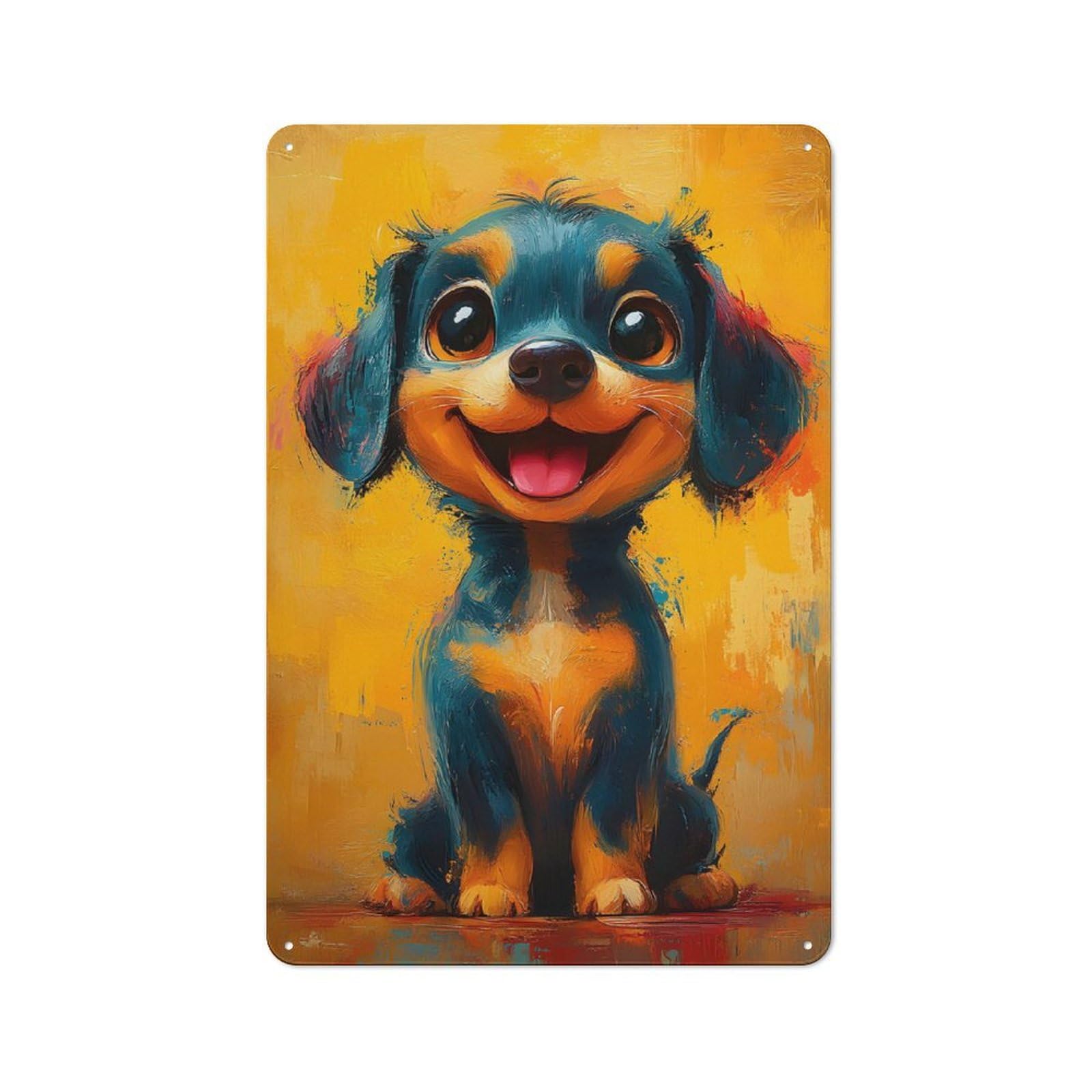 Junmoney Smiling Dachshund Painting Shop Front Style Metal Wall Decor 30X20cm, Vintage Metal Sign For Tea Room, Shop Wall Or Breakfast Area