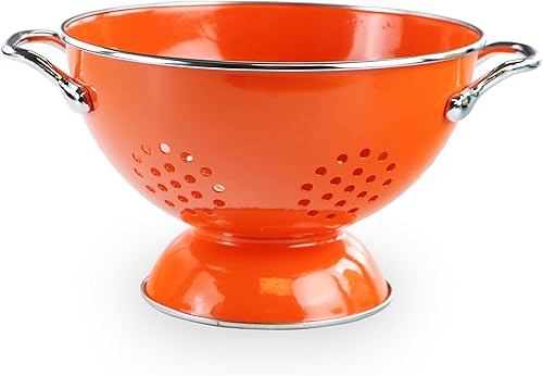 Miniatura 16 de Reston Lloyd, Cesta coladora de cocina de acero con recubrimiento en polvo de 1 cuarto de galón para drenar pasta, verduras y frutas, asas cromadas