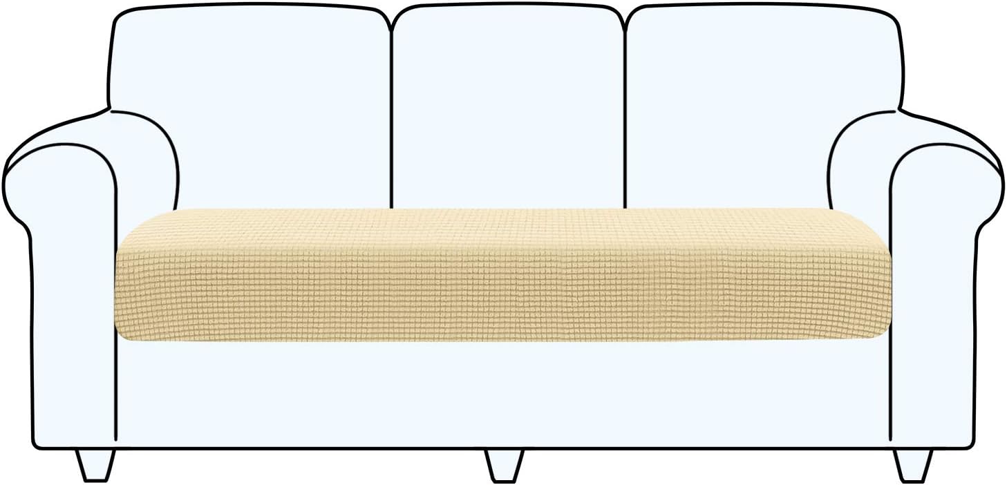 TAOCOCO Fundas de cojín para sofá,Protector de cojín de Asiento de Tela de poliéster de Alta Elasticidad (Beige, 3 Plazas)