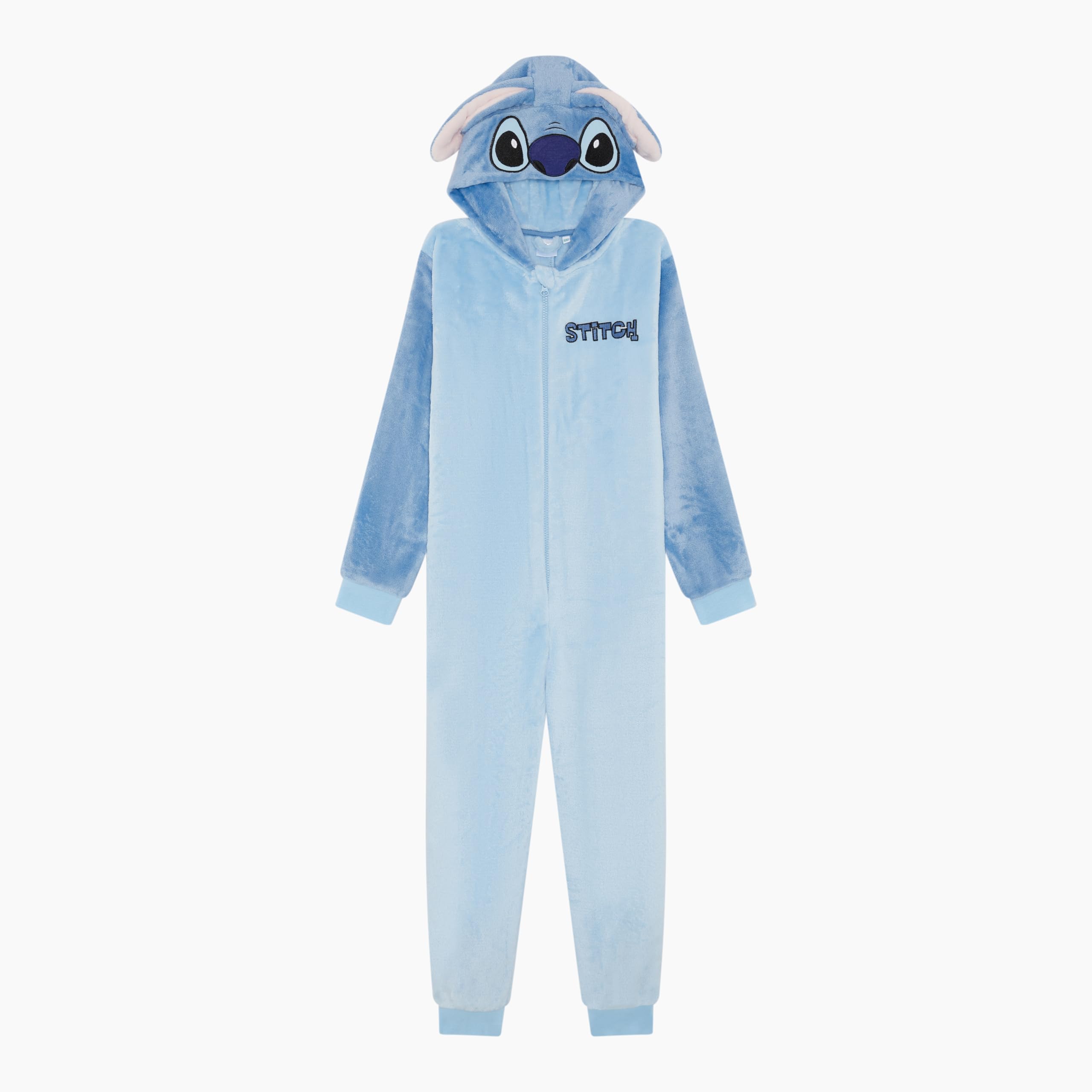 Disney Combinaison officielle Stitch à capuche en polaire avec oreilles 3D pour fille, pyjama tout en un confortable, bleu, âge 5-13 ans