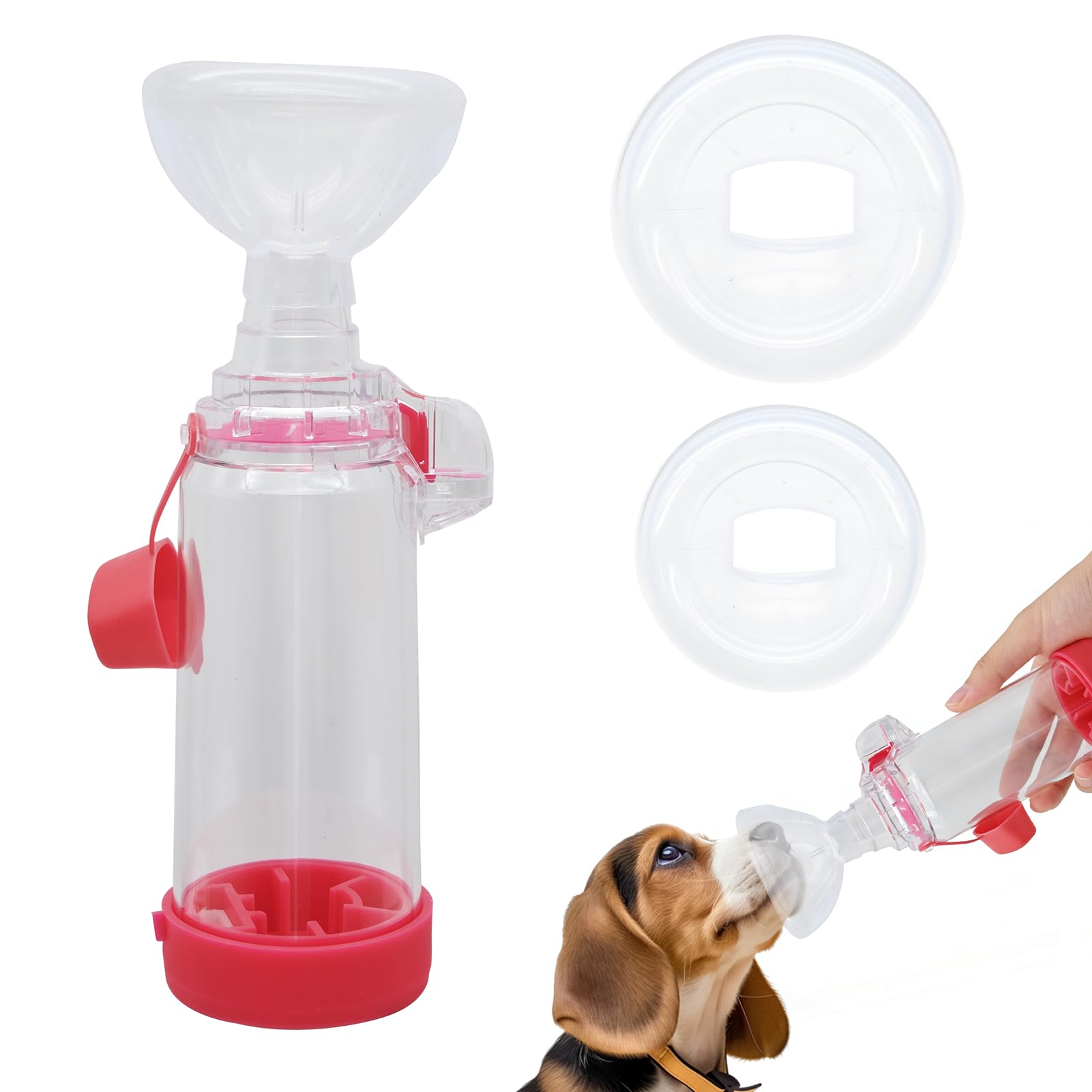 Cámara de Aerosol para Mascotas,Inhaler de Gato Inhaler portátil,Cámara inhalación para Gatos Perros,Espaciador inhalador Mano,máscaras 2 tamaños,con la Respiración y la Administración (Rosa)