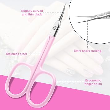 CGBE Cuticle Scissors with Curved Tip, Stainless Steel Cuticle Scissors Extra Fine, Super Sharp Small Pointed Beauty Cuticle Cutter for Trimming Cuticles, Eyebrows, Eyelashes and Dry Skin, Pink