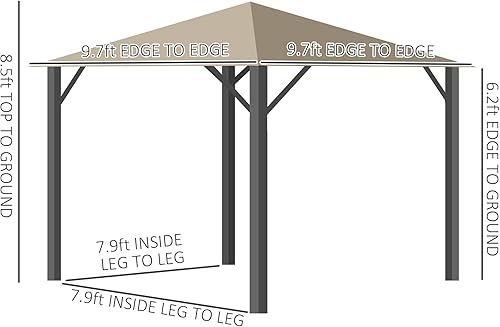 Miniatura 7 de Outsunny Cenador de patio de 10 x 10 pies, marco de aluminio, refugio para exteriores con paredes laterales, techo ventilado para jardín, césped,