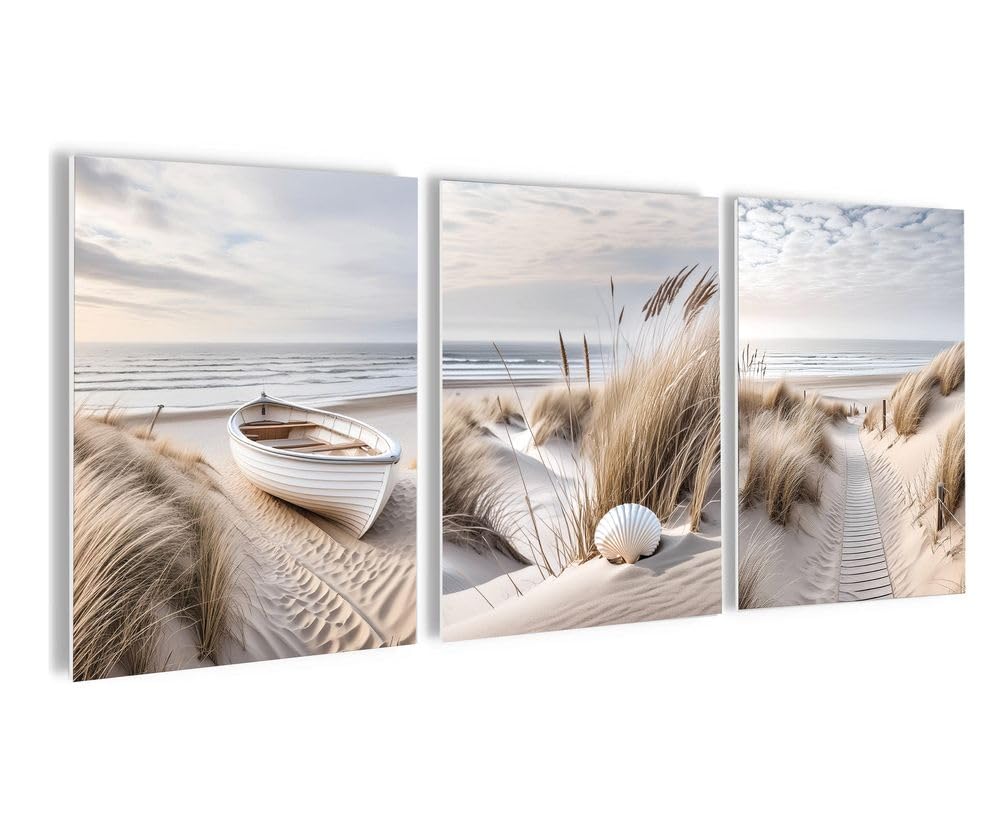 artissimo, Bilderset 3er-Set, PE6753-DS, 3 Bilder 30x40cm, moderne Bilderwand, Wandbilder-Set 3-teilig, Strand & Meer, Weg zum Strand, Natur, Blau/Beige/Maritim