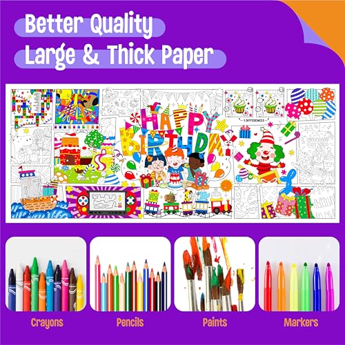 Image of Birthday Coloring Poster, Large Coloring Activity Paper 75 inch x 31 inch Jumbo Size Paper DIY Painting Drawing Banner /Tablecloth for School, Birthday Parties, Versatile Wall Decor