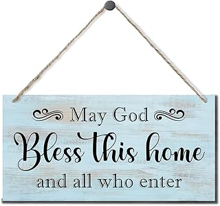 May God Bless This Home Decor Sign, Printed Wood Wall Art Sign, God Bless Signs, Home Signs Decor, Hanging Wood Sign Home Decoration, Rustic Farmhouse Wood Signs Decors Wall Art, Christian Gifts 12x6 in A