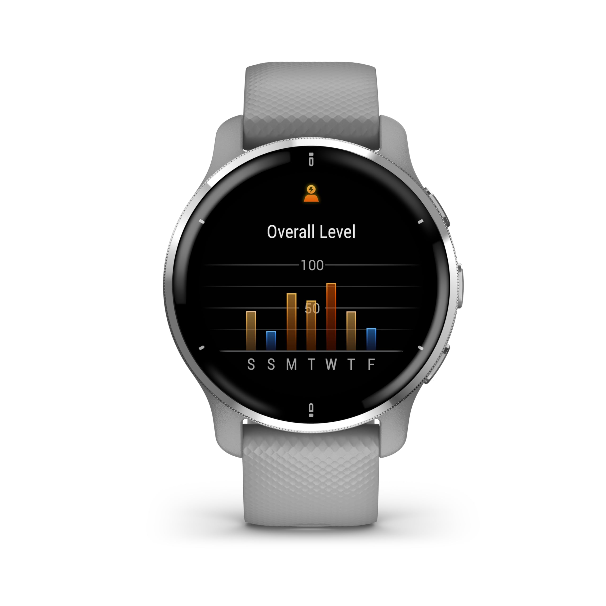 Garmin Venu 2 Plus - Montre connectée GPS Multisports avec appels Via Bluetooth & Suivi santé - Silver avec Bracelet Silicone Gris - Boîtier 43 mm