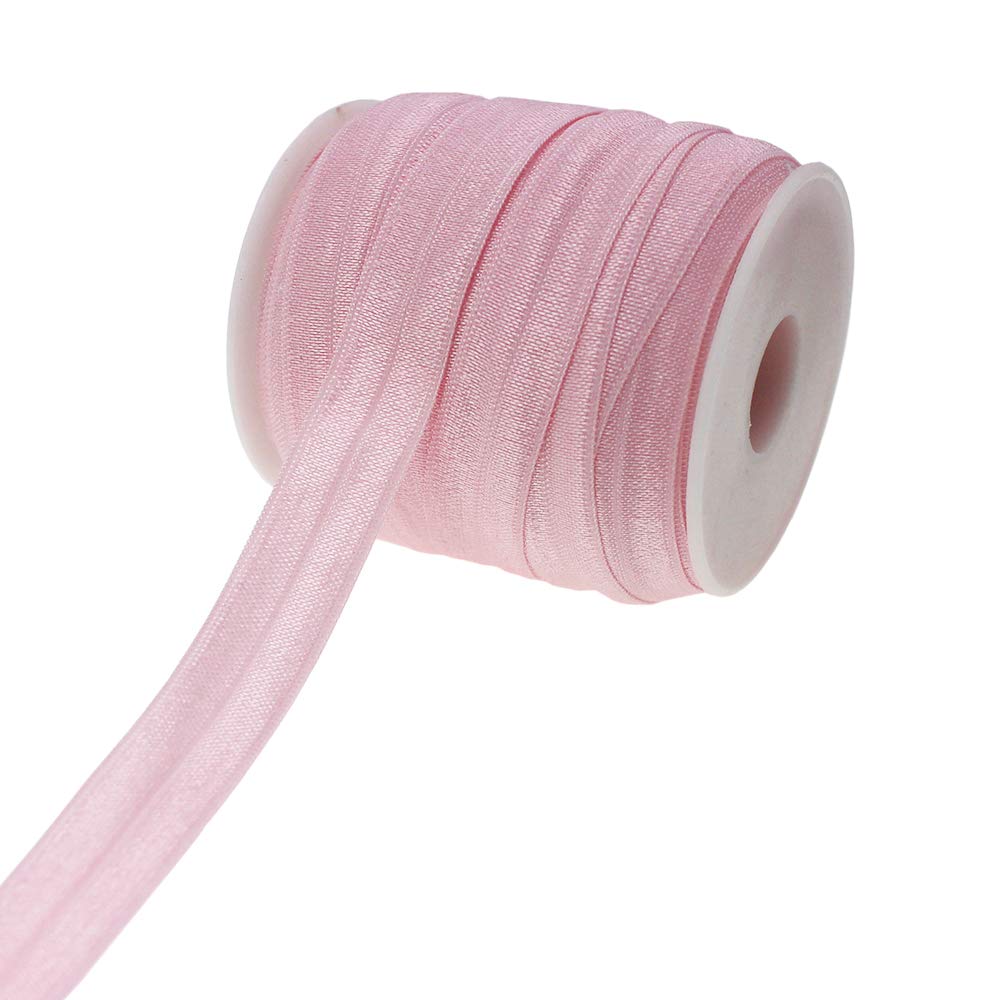 PAMIR TONG 25 Yards 5/8'' Fold Over Elastic FOE Headband Baby Hairbow Soft Foldover Elastic Binding Webbing Tape Craft Sewing (Pink)