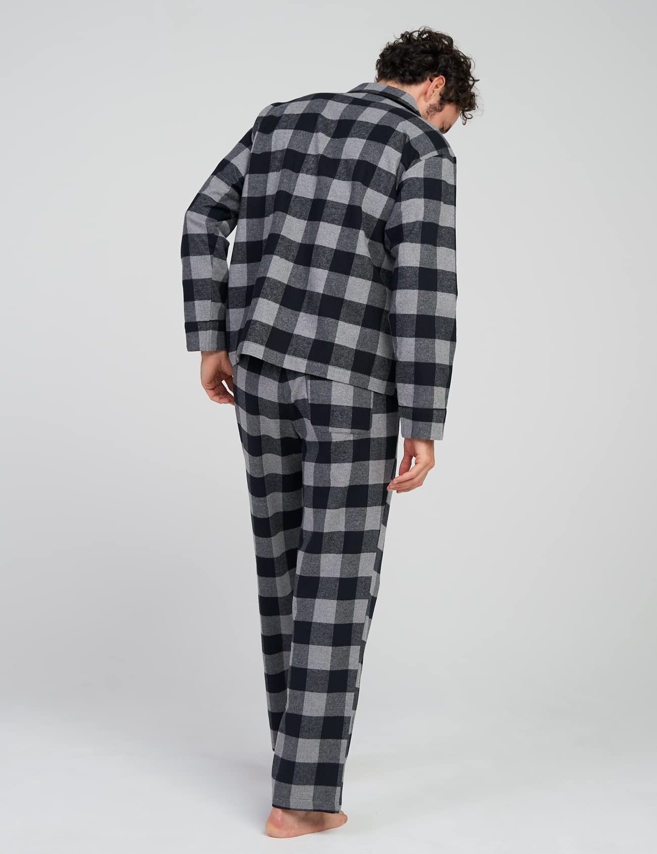 LAPASA 100% Cotone Flanella Completo Pigiama da Uomo a Quadri con Tasche e Coulisse, Set Maglia & Pantaloni M95
