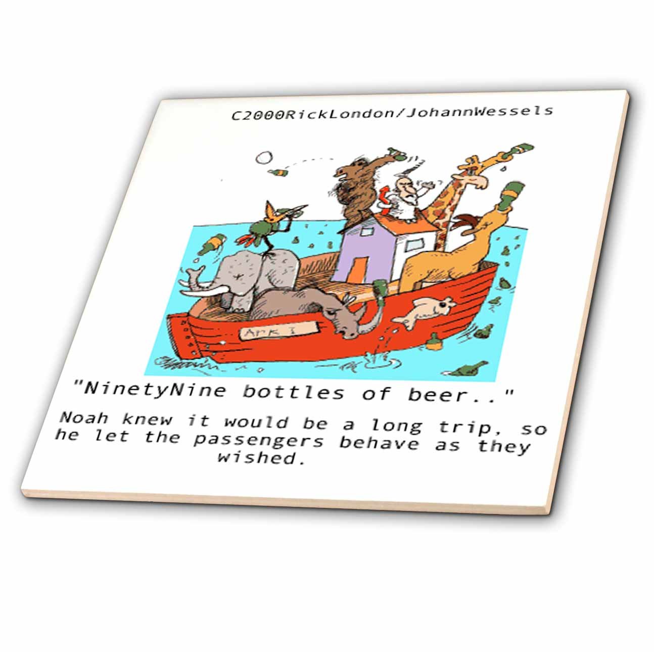 3dRose Londons Times Religion Heaven Hell Cartoons - 99 Bottles of Beer On The Ark - 8 Inch Ceramic Tile (ct_1839_3)