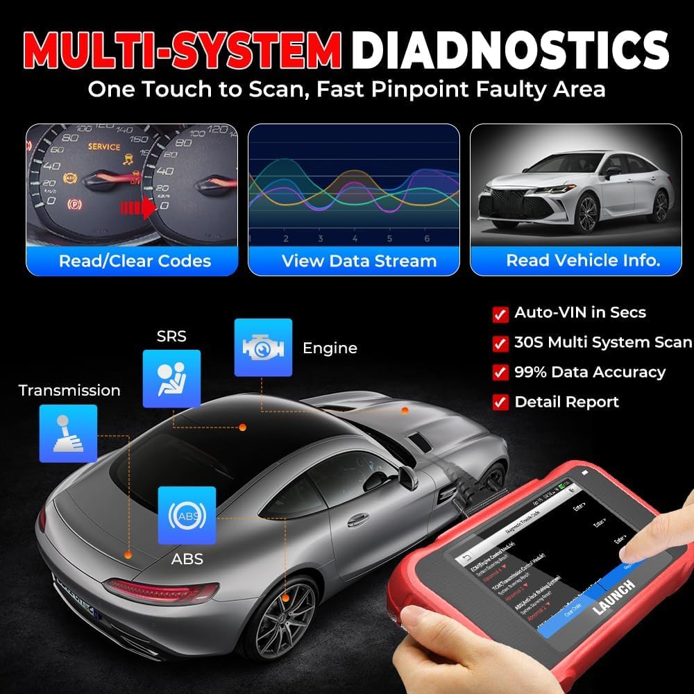 LAUNCH CRP129E V2.0 obd2 Diagnosegerät Auto,KFZ-Codeleser EOBD Tester für ABS/SRS/Motor/Getriebe mit 12 Reset Service für DPF,Öl,EPB,SAS,TPMS,BMS,Drosselklappe regulieren,Injektor Codierung