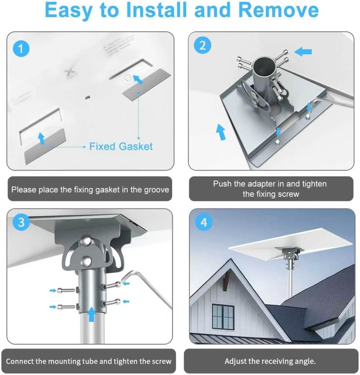 Starlink Gen 3/4/4X Pipe Adapter Mount, 90-180° Adjustable Pole Mount Kit for Roof RV Outdoor, Fits 1.1-2.1" Masts,Grey