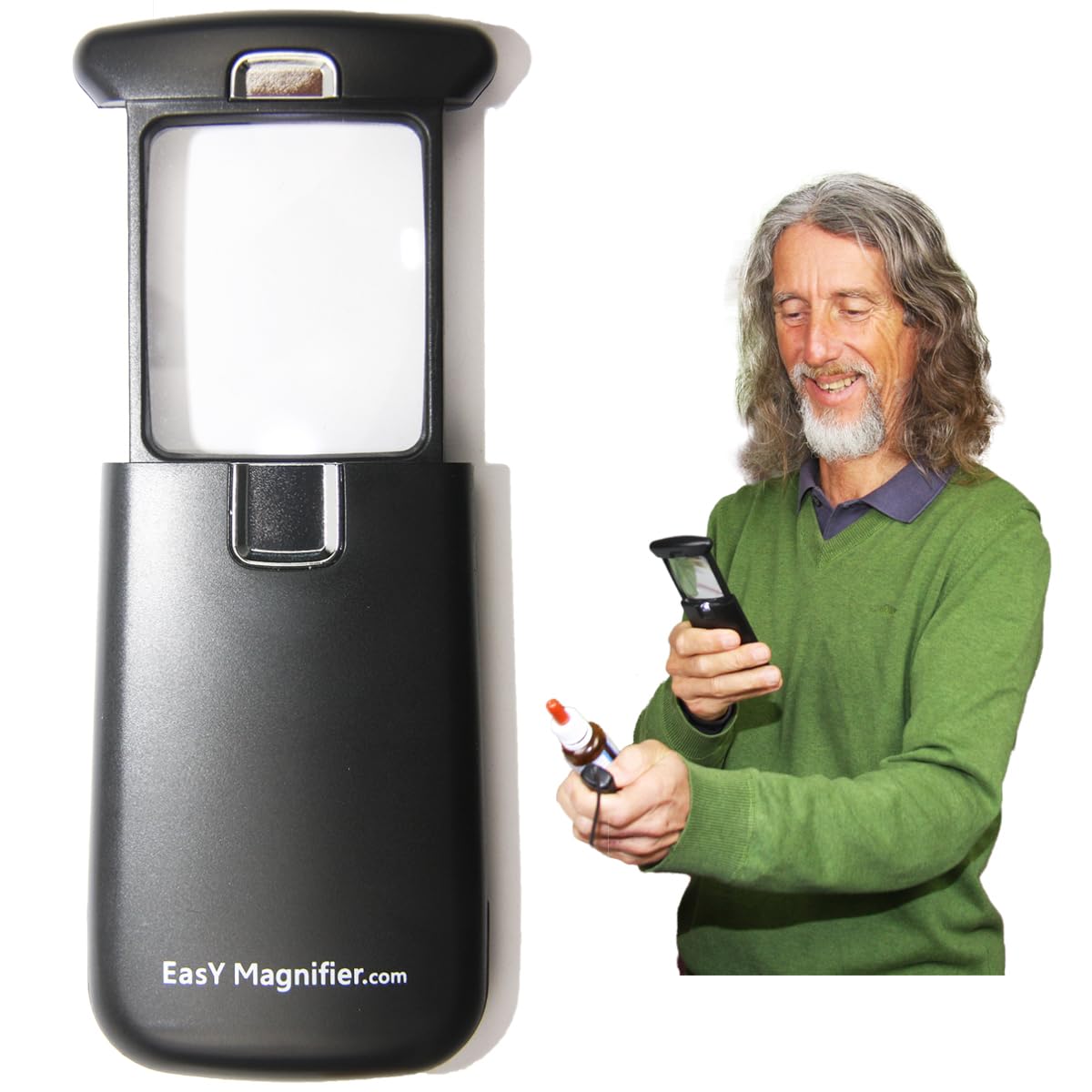 EasY Magnifier Small Pocket Magnifying Glass 300% with LED Light for Reading; Lighted Hand Held Coin Loupe; Mini Magnify Lens; Gifts for Seniors