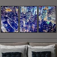3 Piece Framed Canvas Wall Art City Illuminations Canvas Prints Home Artwork Decoration for Living Room,Bedroom - 16
