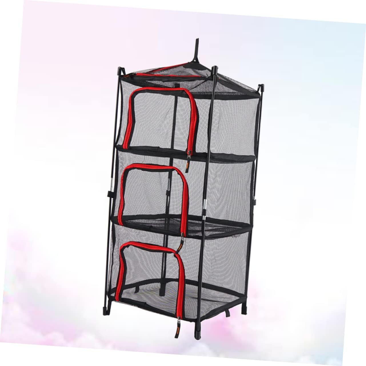 1ピーシーアウトドア用折りたたみ四ハンギング乾燥ネット 赤 テー