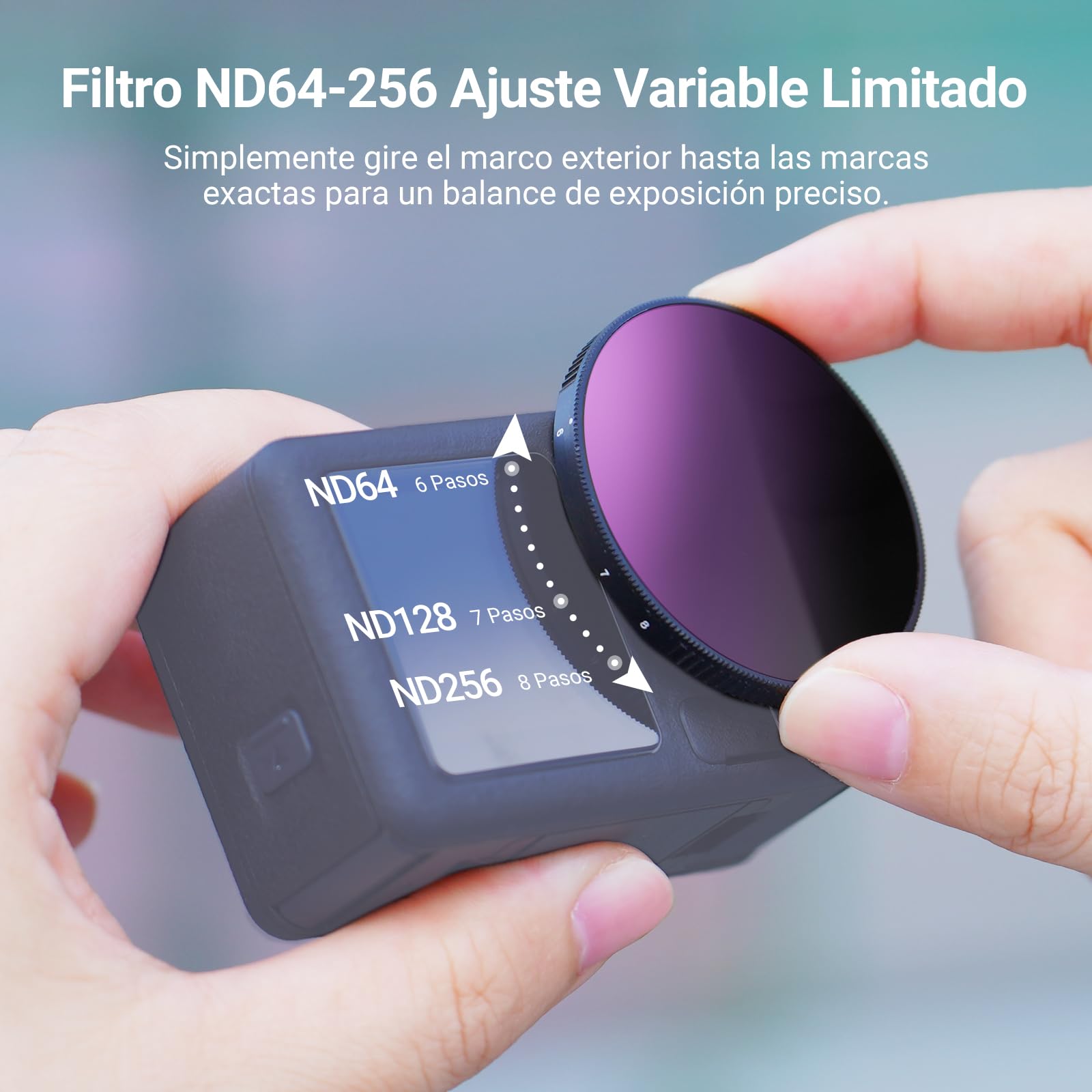 NEEWER Variable ND Filtro Compatible con dji Osmo Action 5 Pro/4/3, ND64-256 6-8 Pasos Snap On Cristal Óptico HD Vidrio Multicapa Densidad Neutra Action CAM Objetivos Filtro Accesorios