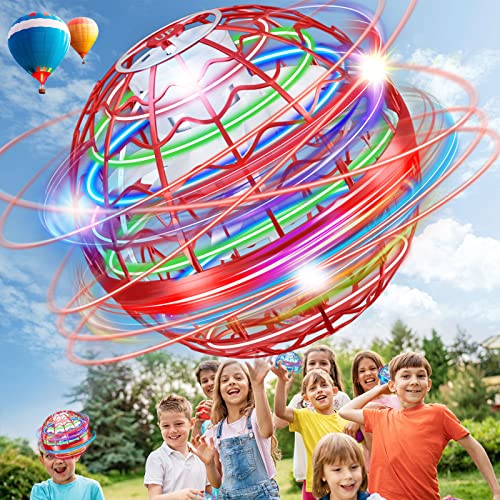 SumFun Flying Orb Toys, Newest Wave Pattern Flying Ball Boomerang Ball Hover Orb Ball for Kids Adults Rechargeable Magic Flying Ball Toys Globe Hand Operated Drones Spinner with LED Lights (Red)
