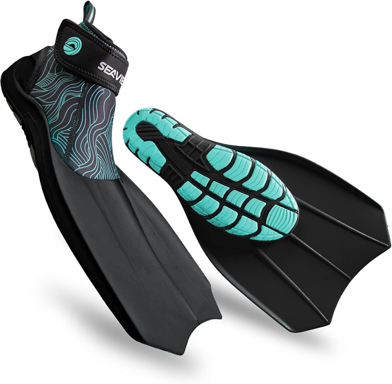 Seaview 180 Topside Snorkel Fins - Rock Safe Walkable Flippers w/ Neoprene Boot - Adult Swim Fins for Lap Swimming - Short Flippers for Women & Men w/ Mesh Bag : Sports & Outdoors