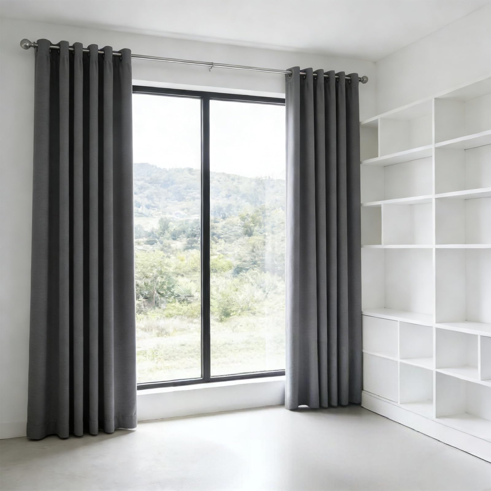 Rideau occultant gris 265x155cm à oeillets pour vitrage de balcon