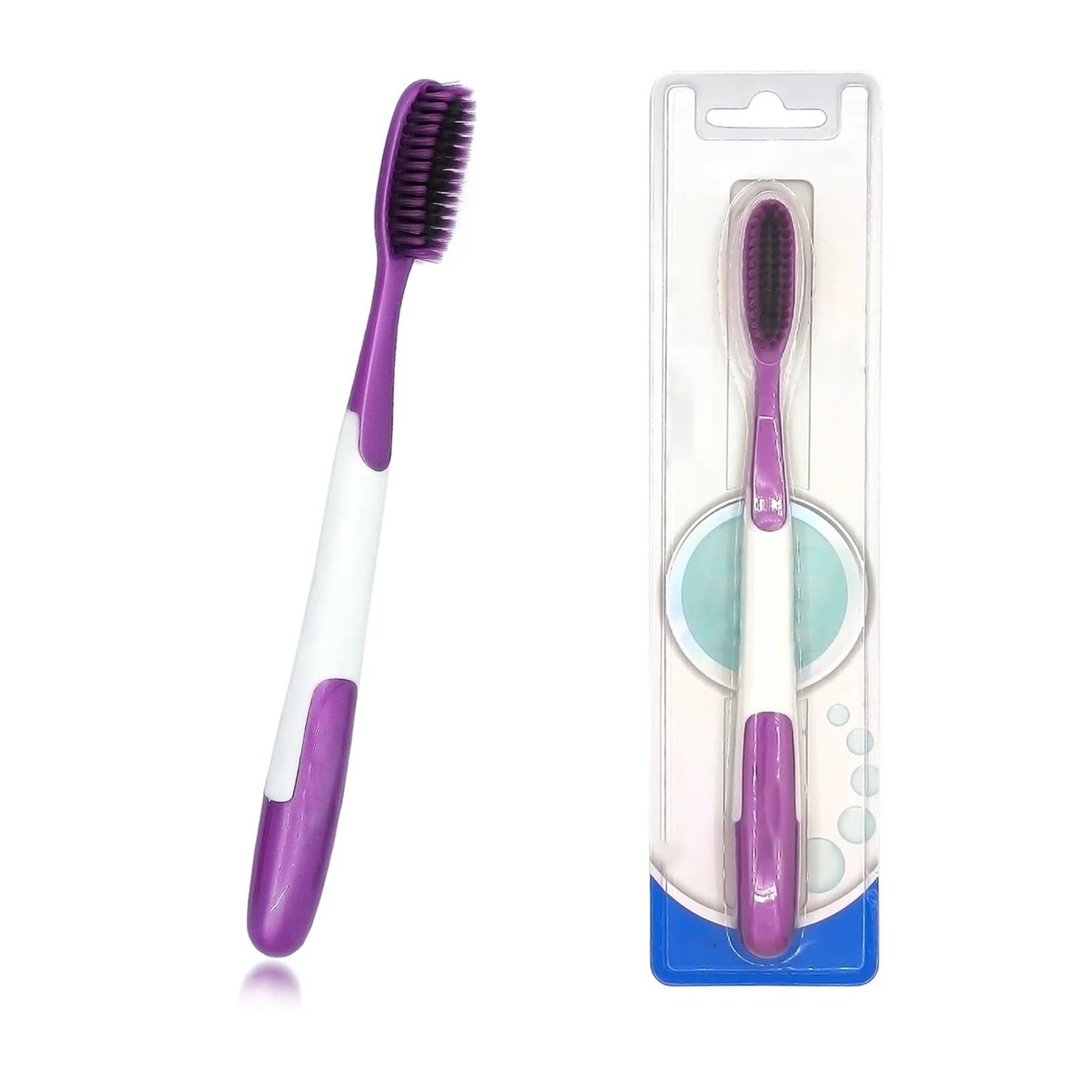Cepillo de dientes de cabeza grande morado pack de 4 unidades con cerdas de carbón