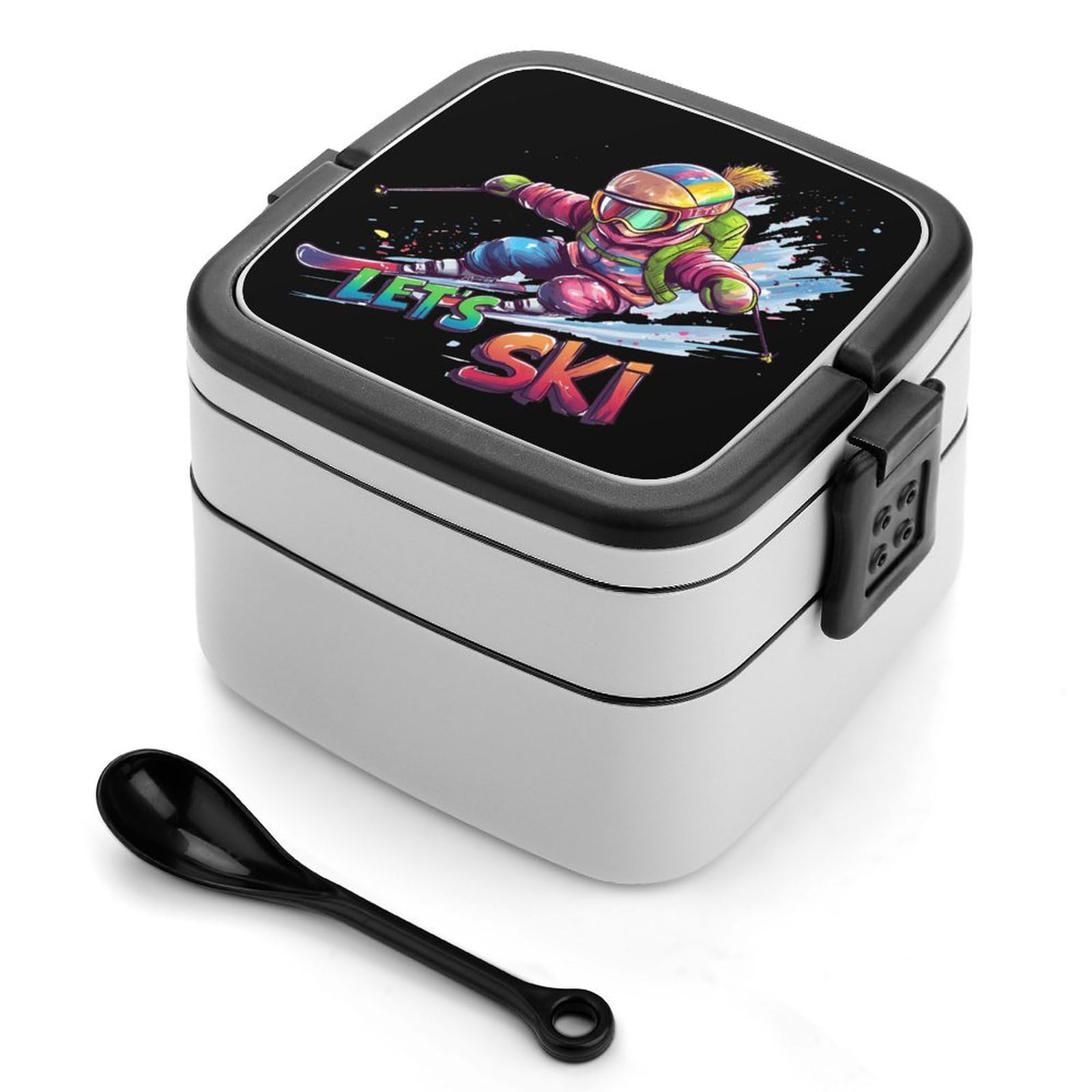 CGSBNGHA Ski Skiing Sports Bento Lunch Box 2 Layer Lunchbox Food Container for Adults Office