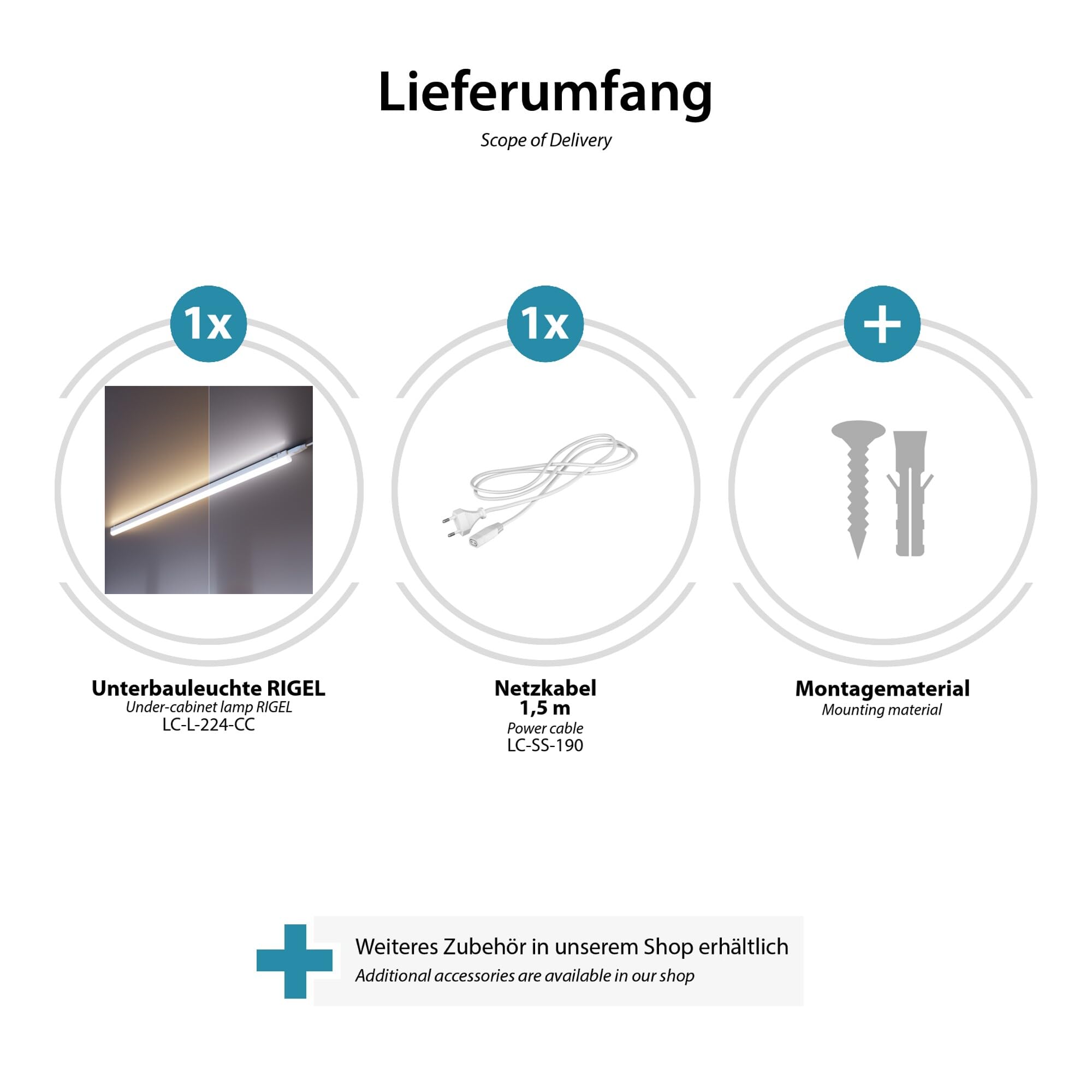 ledscom.de Apparecchio LED sottopensile RIGEL, temperatura di colore regolabile, spina, 87 cm, 10,1 W, 1122lm, bianco caldo/bianco