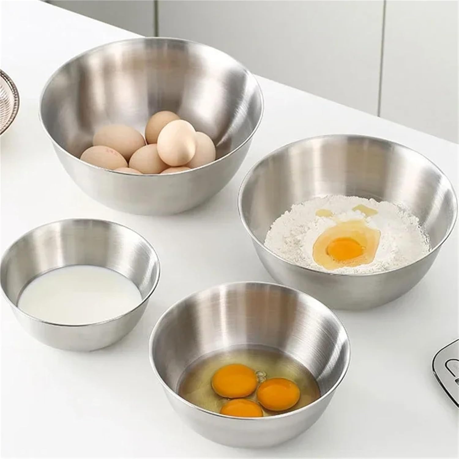 Stainless Steel Mixing Bowl 4 Pcs 304 Stainless Steel Food Mixing Bowl Kitchen Anti-scalding Cooking Baking Salad Bowls Set Egg Mixer Bowl Nesting Tableware