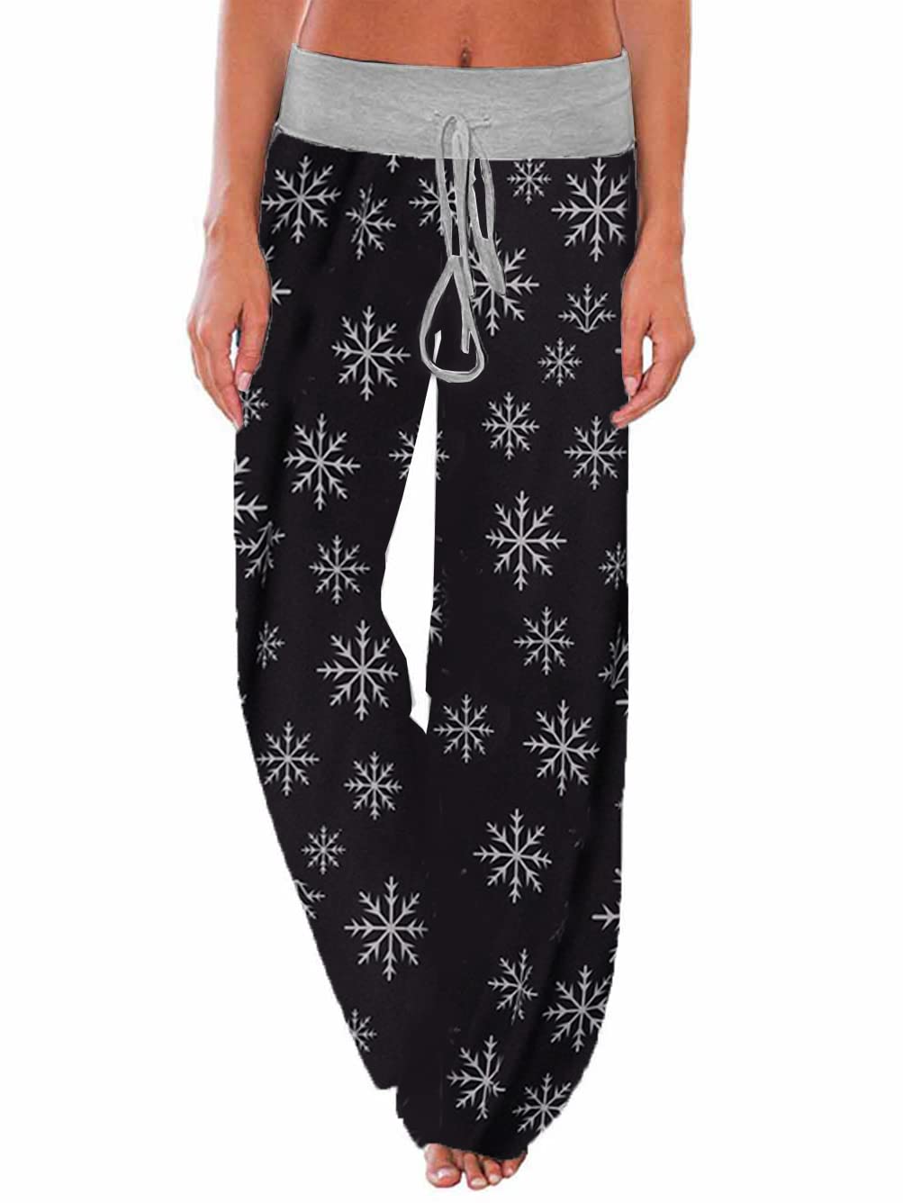 iChunhua Women's Comfy Stretch Floral Print Drawstring Palazzo Wide Leg Lounge Pant