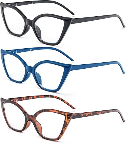 Miniatura 2 de DXYXYO Gafas de lectura de ojo de gato para mujer, paquete de 3 unidades, anti luz azul, para lectura de computadora, estilo retro con bisagra de