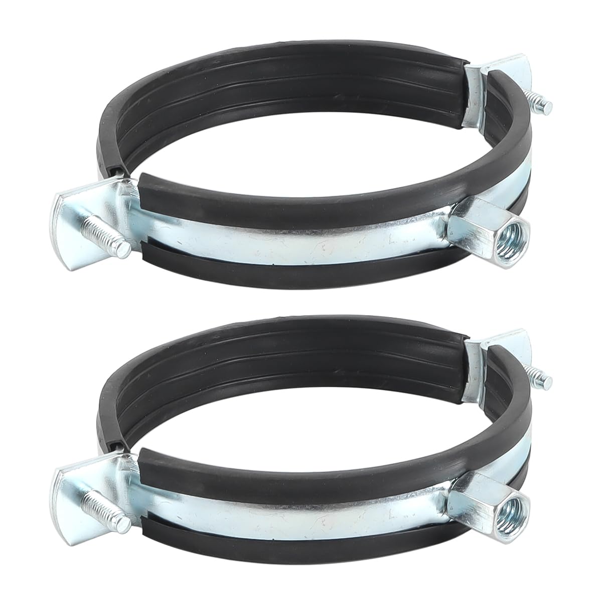 Huba 2 PCS Galvanised Steel Screw Pipe Clamps,Reinforced Metal Clamps M8/M10 with Rubber Gasket for PVC PPR Iron Pipe(107-112mm)