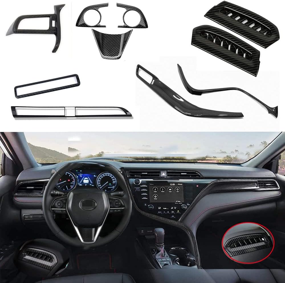 for Toyota Camry LE SE XLE XSE 2018-2020 ABS Full Set of Car Interiors Instrument Panel Decorative Center Console Moulding Trim Air Outlet Automotive Steering Wheel Cover Accessories 10Pcs