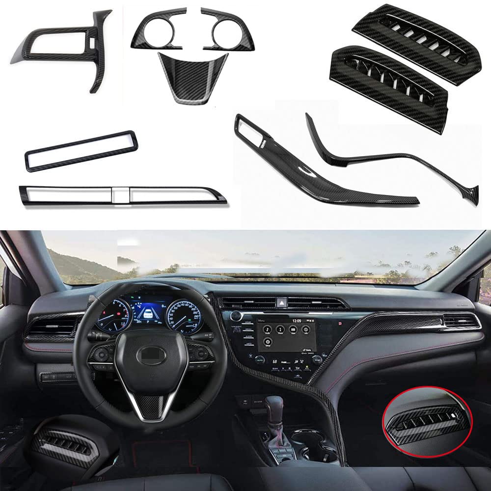 for Toyota Camry LE SE XLE XSE 2018-2020 ABS Full Set of Car Interiors Instrument Panel Decorative Center Console Moulding Trim Air Outlet Automotive Steering Wheel Cover Accessories 10Pcs