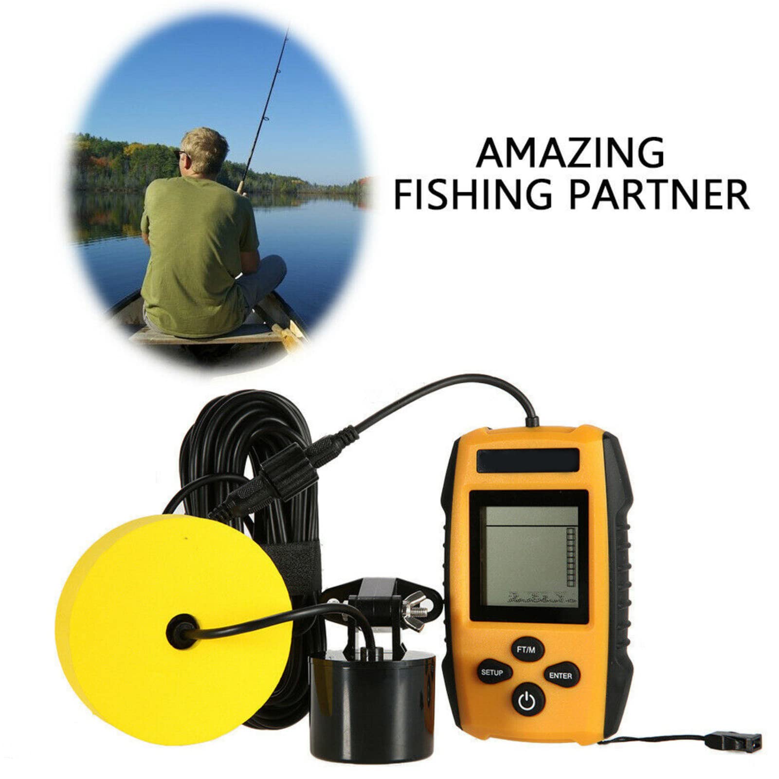 Generic Sondeur de Pêche Portable TL88E Filaire, avec Capteur Sonar Écran LCD Profondeur de Détection de 0.6 à 100 m 5 Modes de Sensibilité Idéal pour la Pêche en