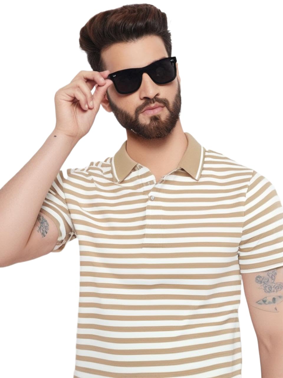 Men's Striped Cotton Rich Collar Neck T Shirt | Collar Tshirts | Half Sleeves | Stripe Regular Fit-M547-picture-23
