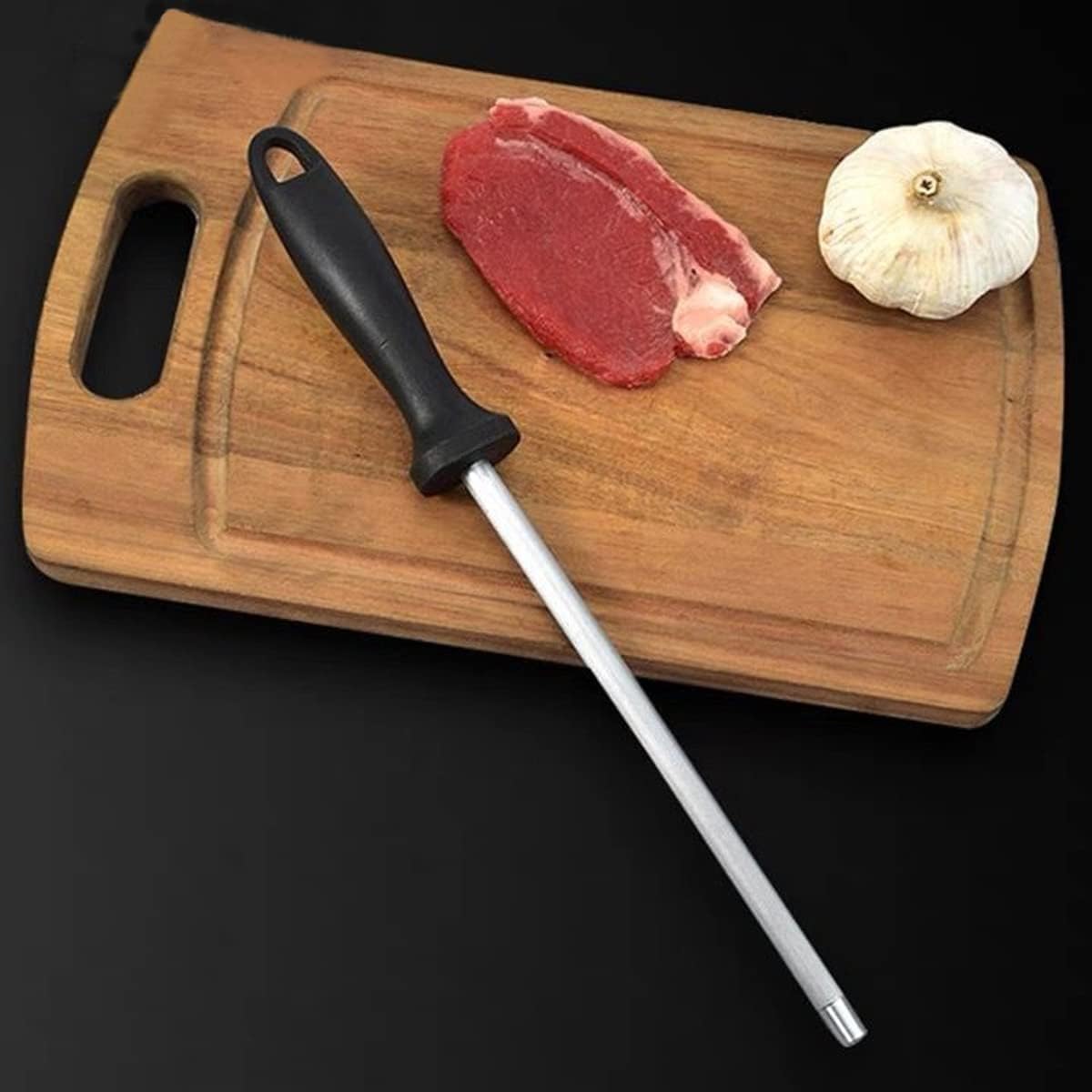 1pcs 26cm Knife Sharpening Rod/Stick - Carbon Steel Professional Knife Sharpening Steel, Knife Sharpener with Hanging Holes - Ideal for All Types of Knives & Scissors (Knife Sharpener-B Rod)