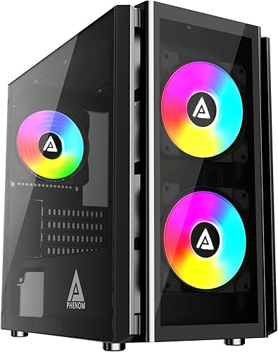 Miniatura 11 de Apevia Prism-WH Prism Micro-ATX Caja de PC de Juego Cubo con 5X Ventiladores ARGB de 120mm, 366 Modos RGB, Paneles de Vidrio Templado Dobles